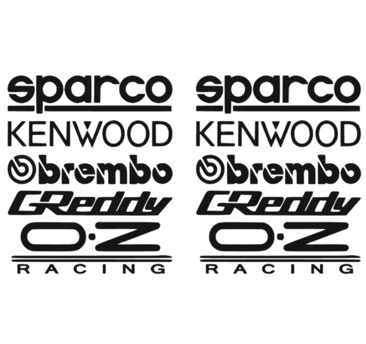 Set 2 bucati, stickere Sponsori Sparco, Kenwood, Brembo, Greddy, OZ, 24x20cm