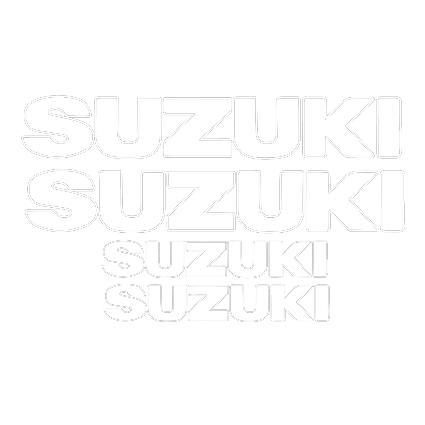 Set 4 stickere scris nou Suzuki, contur subtire, pentru capota sau caroserie