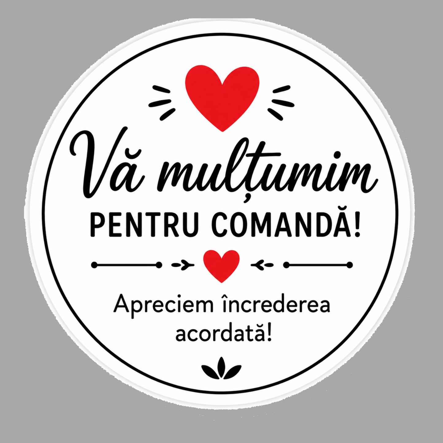 Set 100 Stickere „Vă Mulțumim pentru Comandă!” – 5 cm – Etichete Autocolante Rotunde