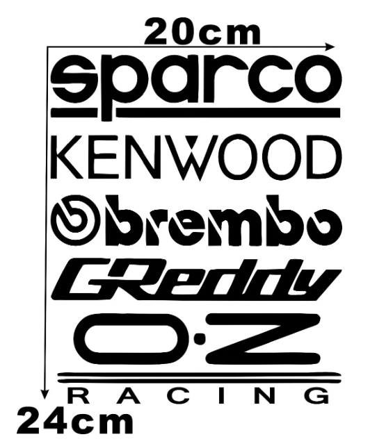 Set 2 bucati, stickere Sponsori Sparco, Kenwood, Brembo, Greddy, OZ, 24x20cm