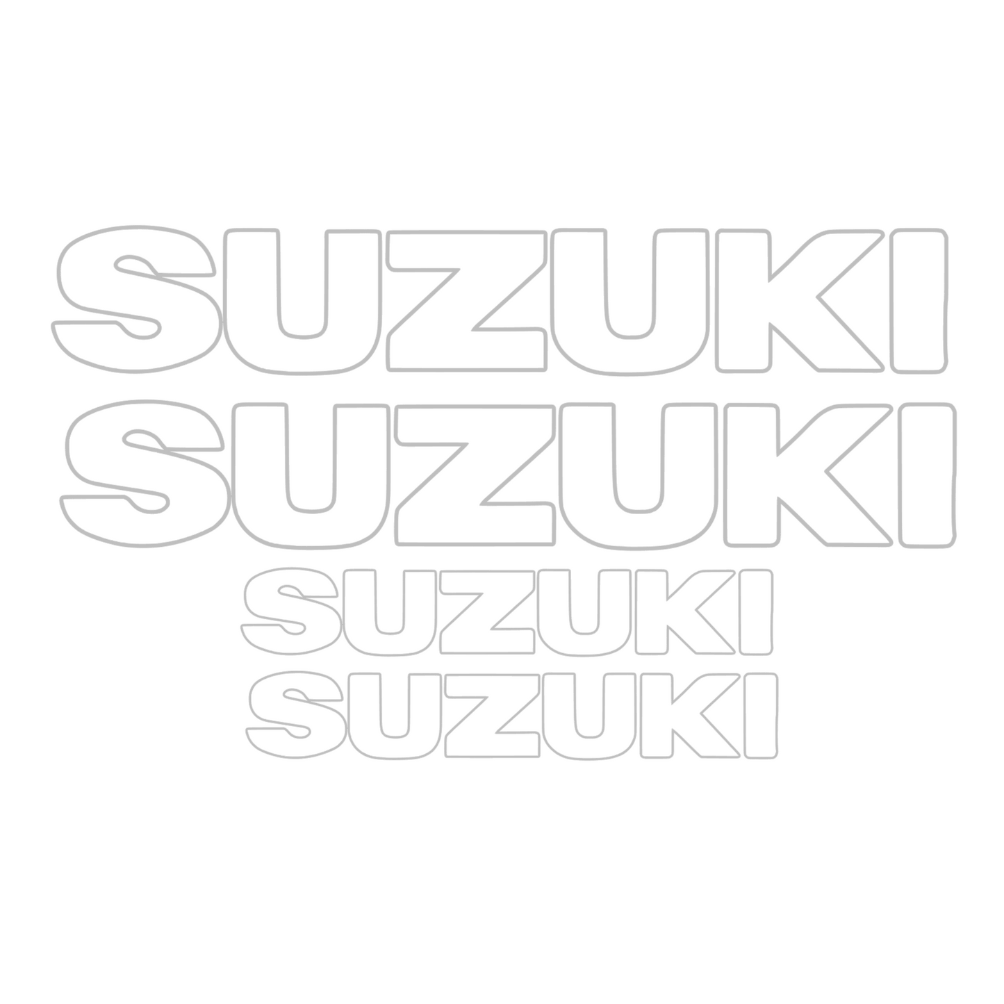 Set 4 stickere scris nou Suzuki, contur subtire, pentru capota sau caroserie