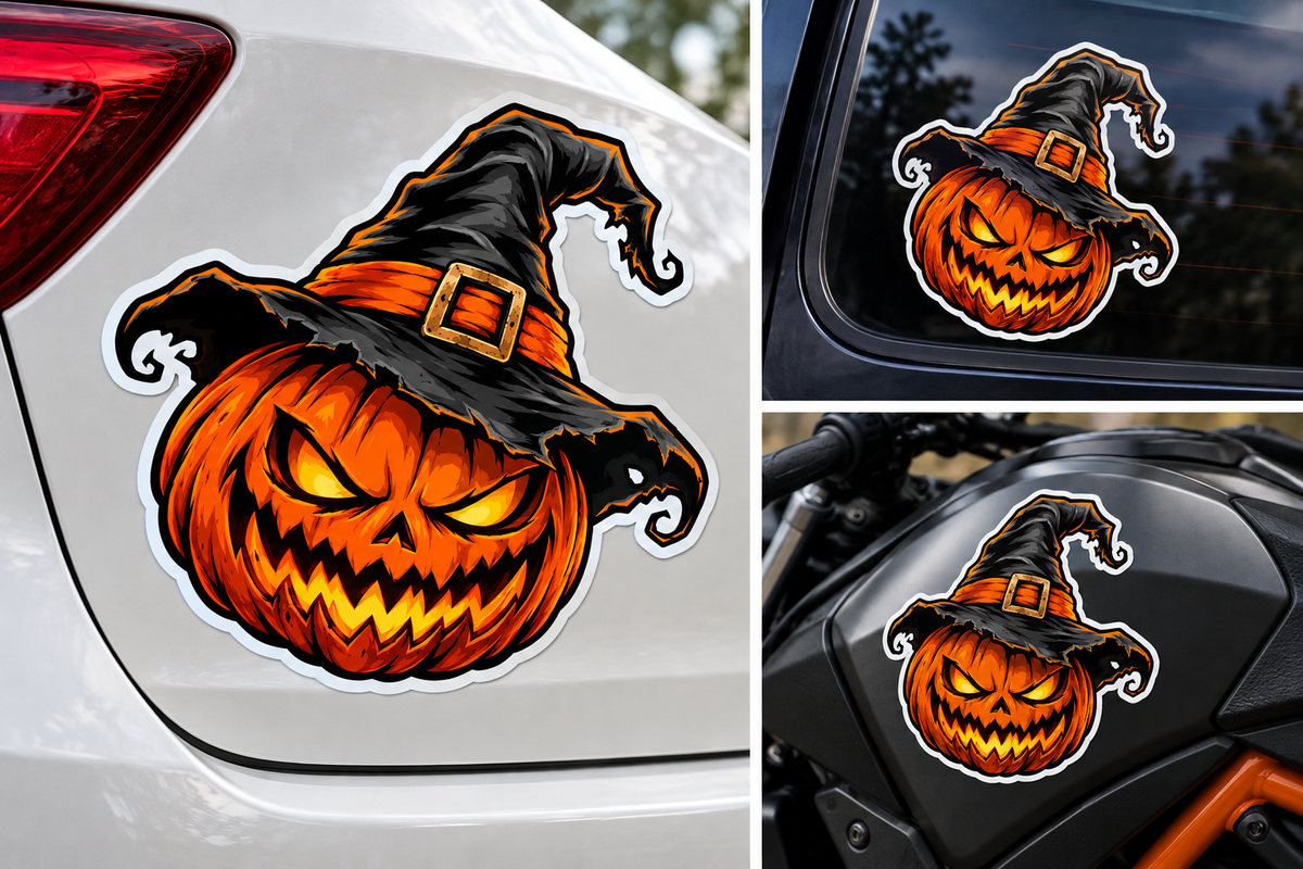 Sticker Halloween Dovleac Malefic cu Pălărie de Vrăjitoare – Jack O’ Lantern