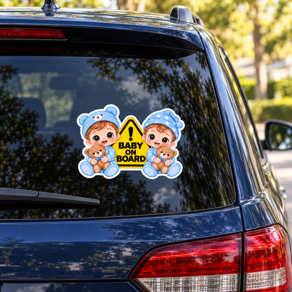 Sticker auto „Gemeni la bord” – Baby on Board cu doi băieței
