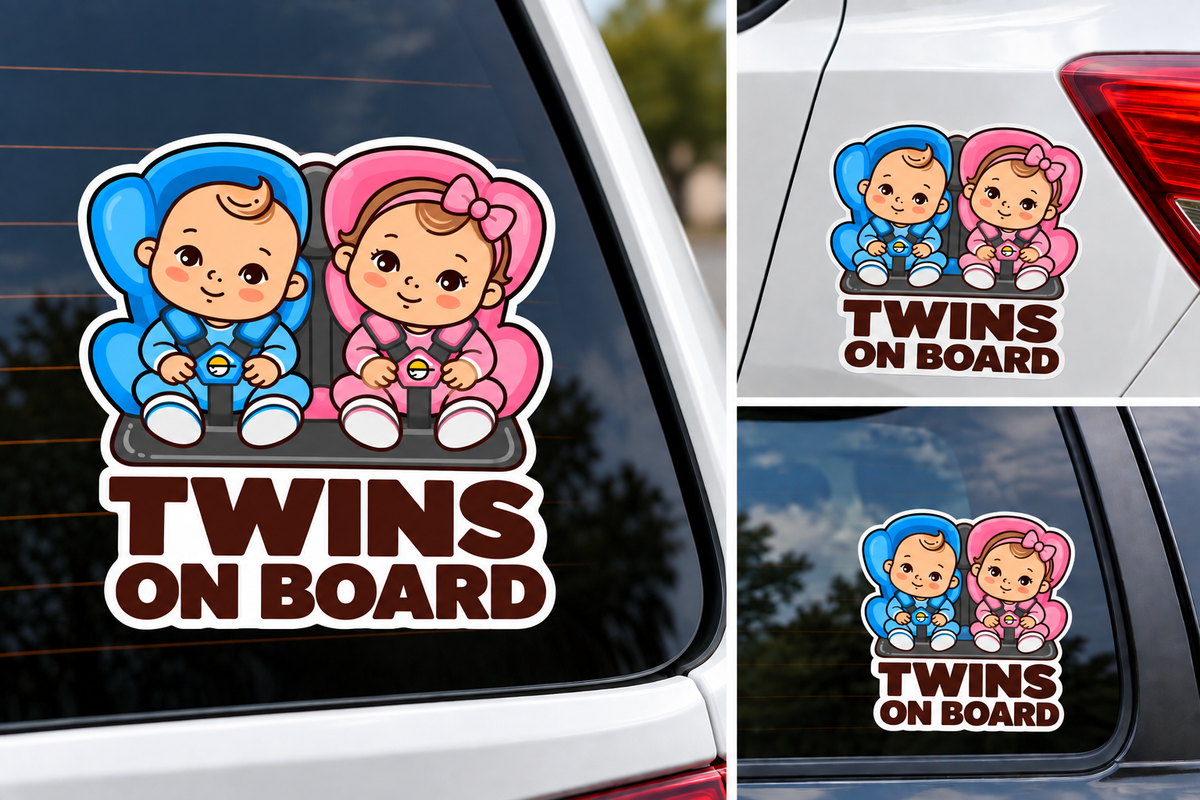 Sticker Twins on Board – Băiat și Fetiță în Scaune Auto