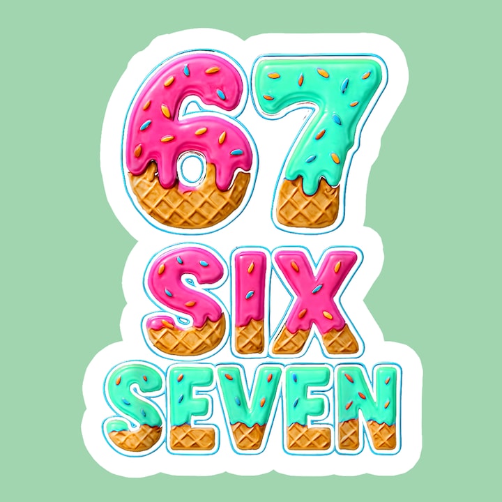 Sticker SIX SEVEN 67 Color Splash Typography