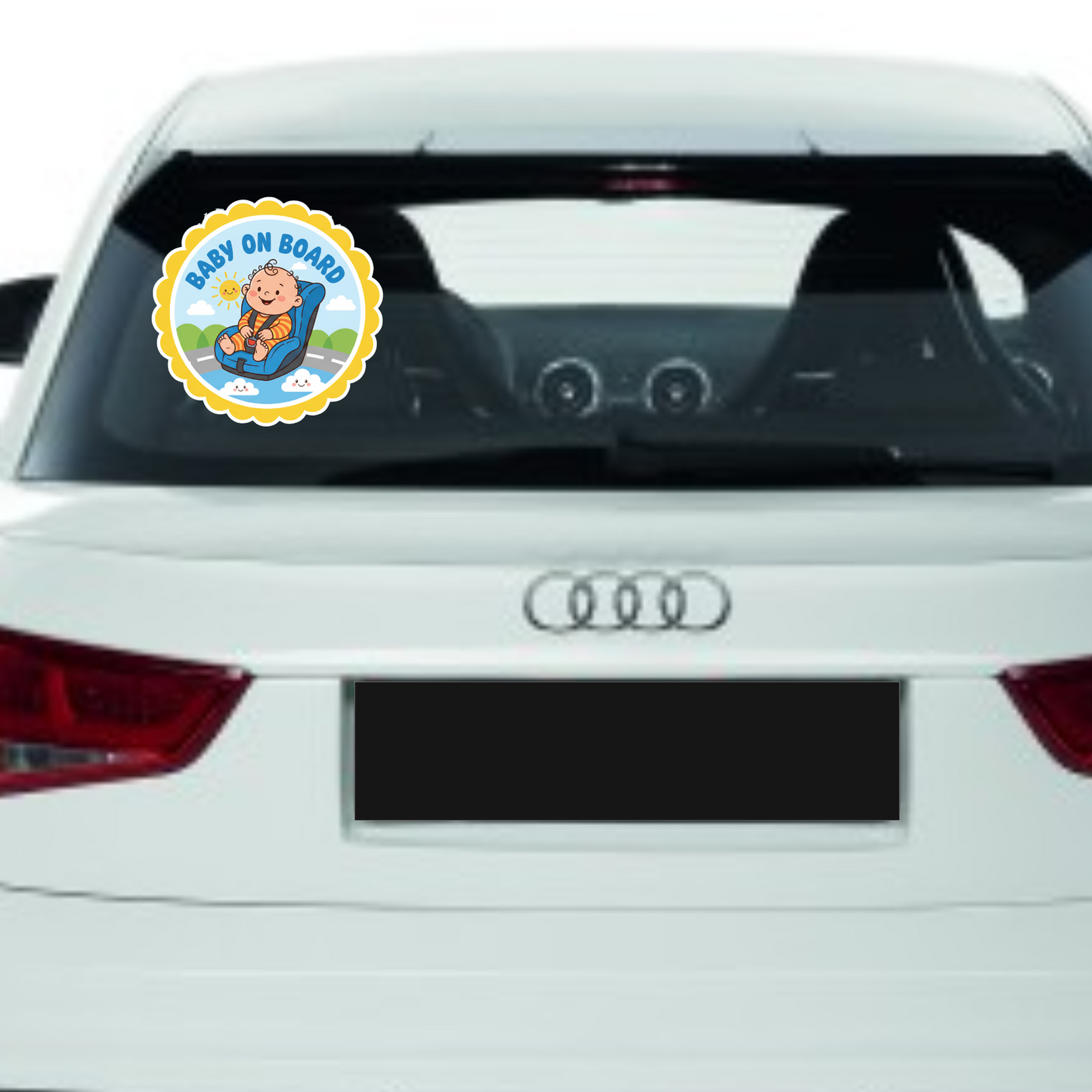 Sticker auto rezistent Baby on Board, bebe in scaunel