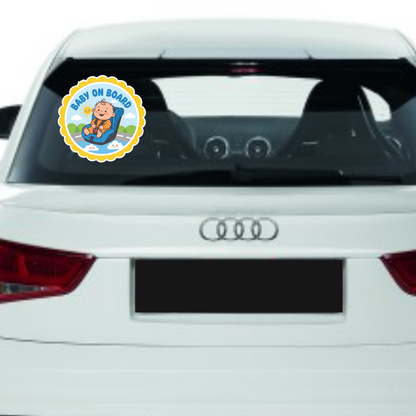 Sticker auto rezistent Baby on Board, bebe in scaunel