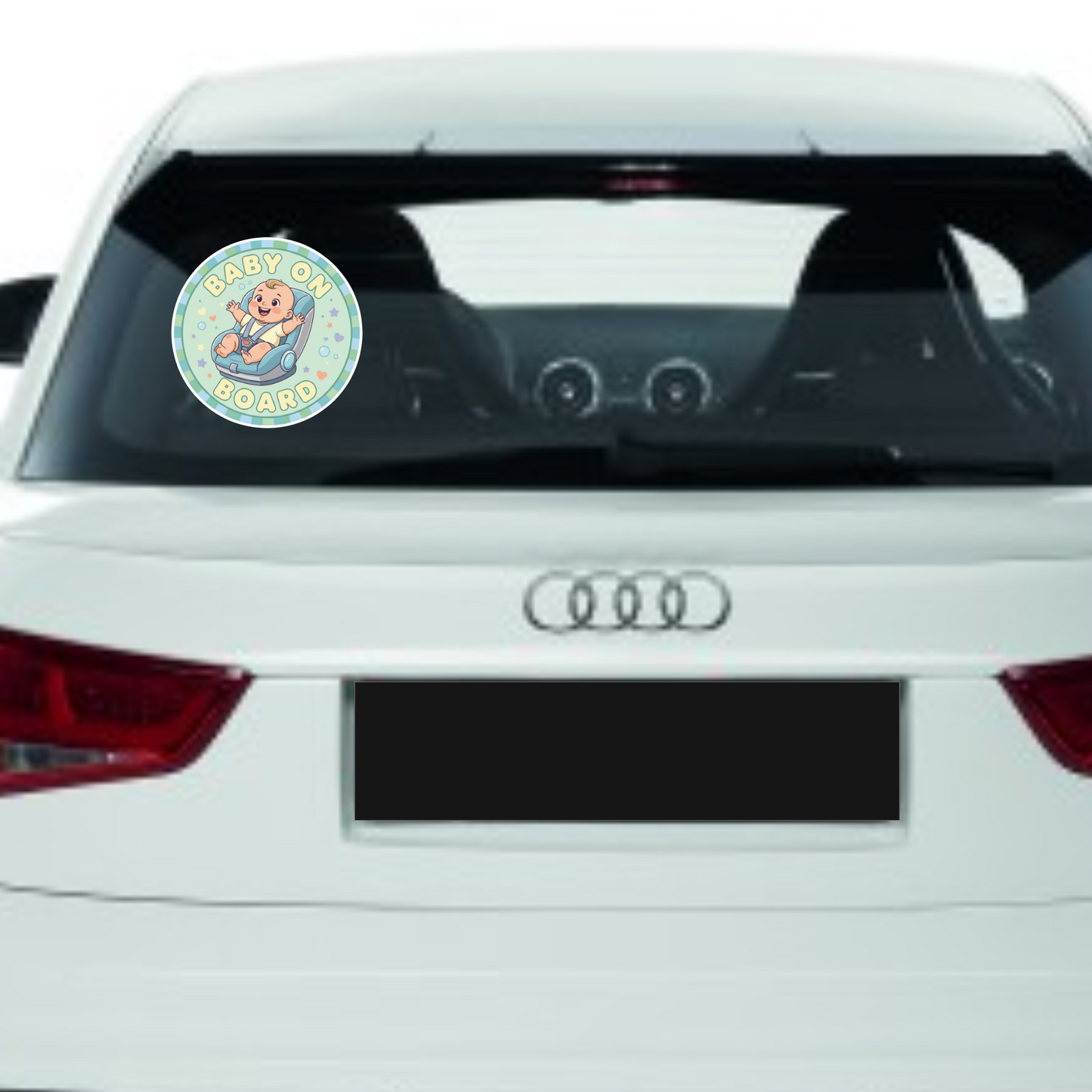 Sticker auto rezistent Baby on Board, baiat in scaunel