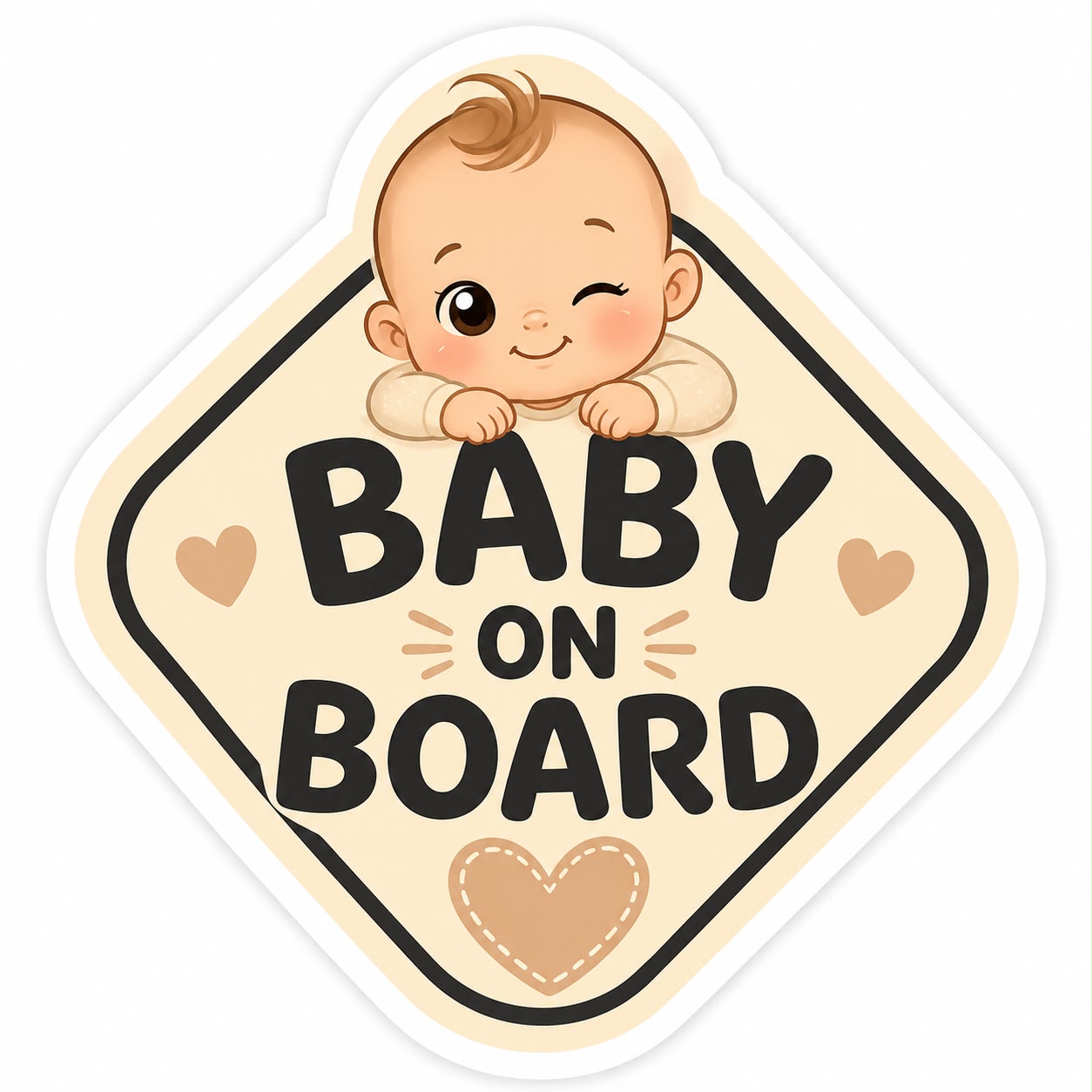 Set 2 stickere auto Baby on board, bebe face cu ochiul, fundal crem