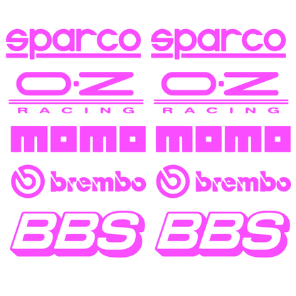 Set de 2 seturi Stickere Auto Racing – Sparco, O.Z Racing, Momo, Brembo și BBS
