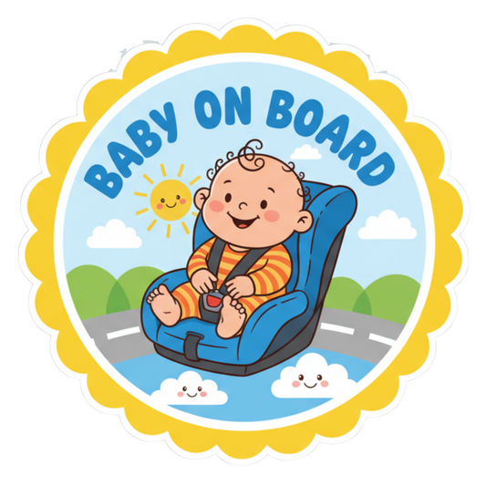 Sticker auto rezistent Baby on Board, bebe in scaunel