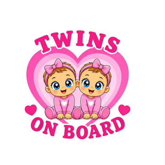Sticker Baby on Board – Twins on board, fetite, roz, Autocolant Auto