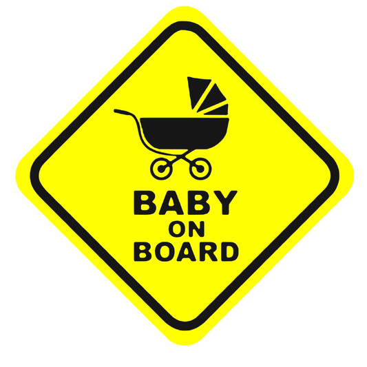 Sticker auto moto decorativ, tuning, rezistent la apa si UV, scris Baby on board cu carucior