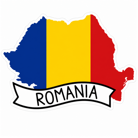 Sticker harta Romania tricolor contur tara, Autoadeziv