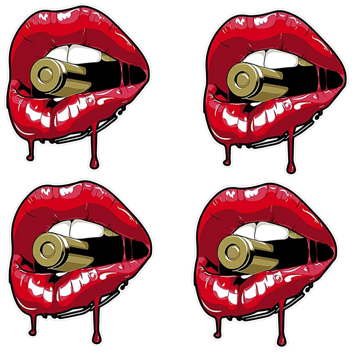 Set 4 Stickere auto "Red Lips"