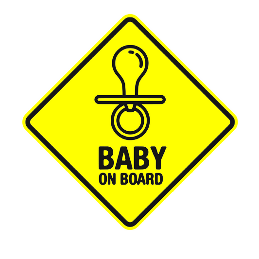 Sticker auto moto decorativ, tuning, rezistent la apa si UV, scris Baby on board cu suzeta