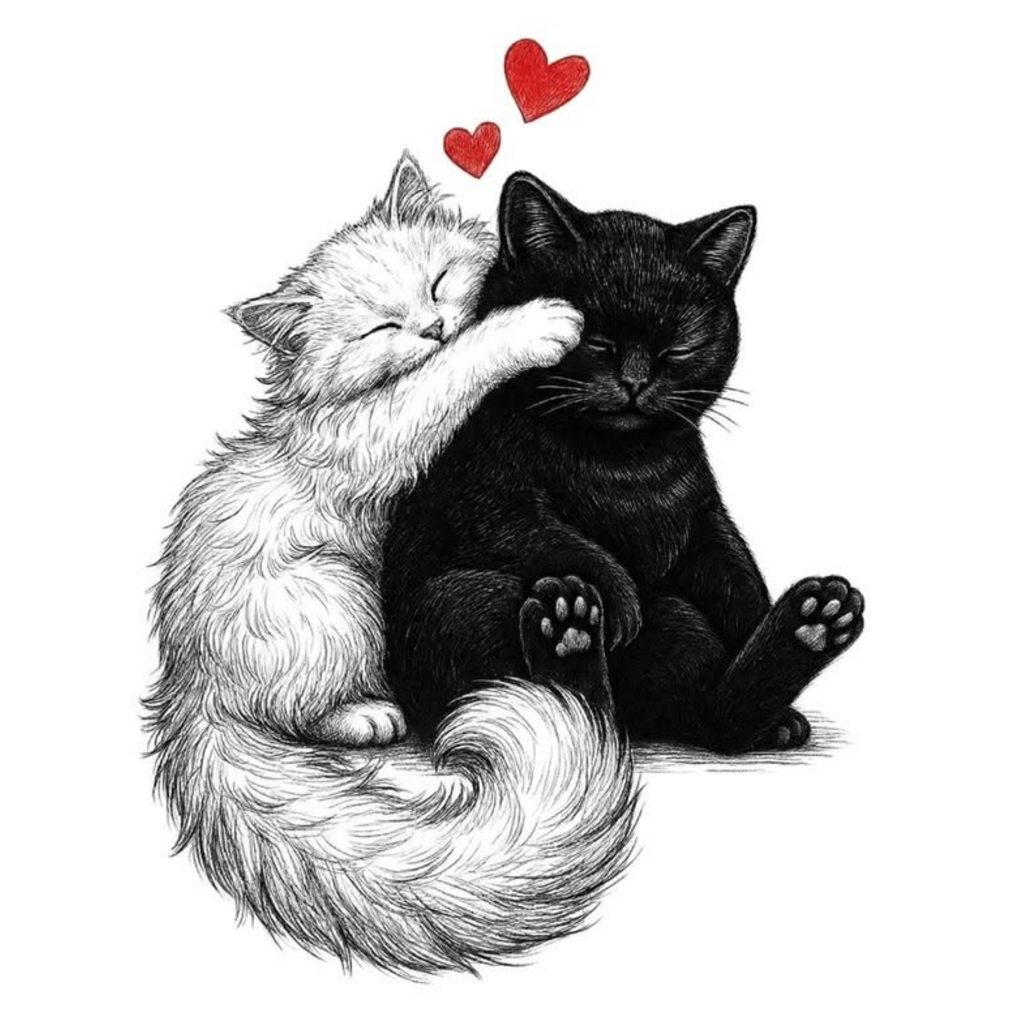 Sticker Pisici Îndrăgostite – Pisică Albă și Neagră cu Inimi ❤️🐱
