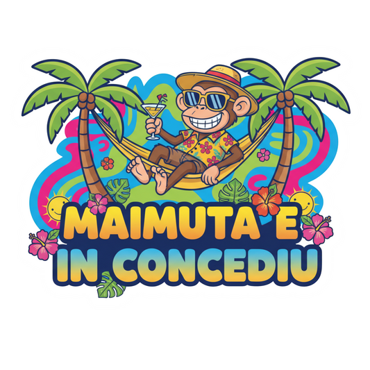 Sticker auto amuzant si rezistent, pentru taxi, Maimuta e in Concediu v1