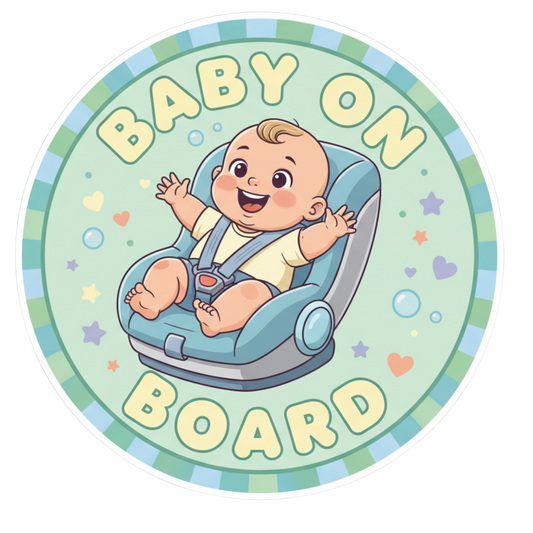 Sticker auto rezistent Baby on Board, baiat in scaunel