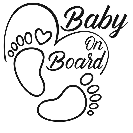 Sticker auto moto decorativ, tuning, rezistent la apa si UV, Baby on board cu picioruse si inima v2