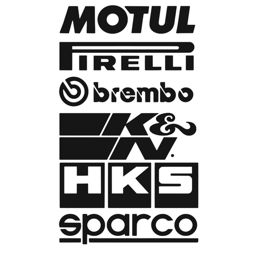Set 6 stickere auto cu sponsori, Motul, Pirelli, Brembi, K&N, HKS, Sparco