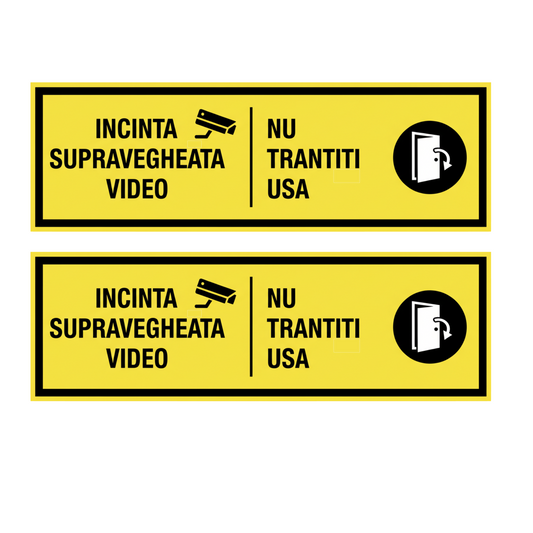 Set 2 stickere rezistente pentru taxi, uber sau bolt, nu trantiti usa, incinta supravegheata video, fundal galben