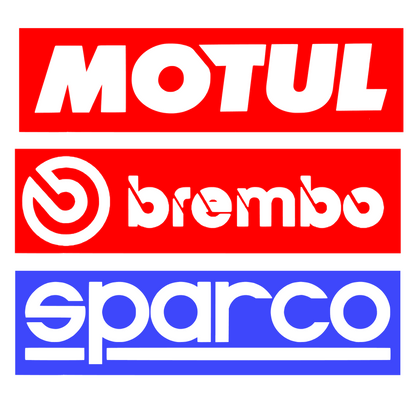 Set 3 stickere rezistente, decorative, sponsori, motul, sparco, brembo,