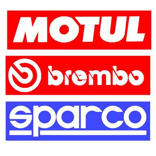 Set 3 stickere rezistente, decorative, sponsori, motul, sparco, brembo,
