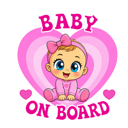 Sticker Baby on Board – Bebeluș Fetiță, Roz, Autocolant Auto