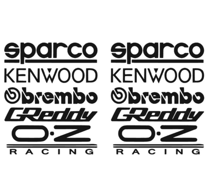 Set 2 bucati, stickere Sponsori Sparco, Kenwood, Brembo, Greddy, OZ, 24x20cm