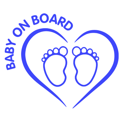 Sticker auto moto decorativ, tuning, rezistent la apa si UV, Baby on board cu picioruse si inima v1