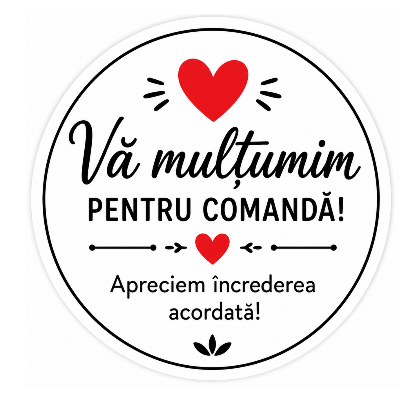 Set 100 Stickere „Vă Mulțumim pentru Comandă!” – 5 cm – Etichete Autocolante Rotunde