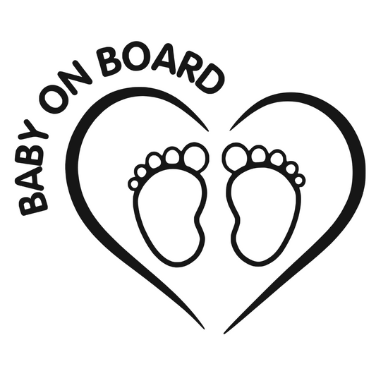Sticker auto moto decorativ, tuning, rezistent la apa si UV, Baby on board cu picioruse si inima v1