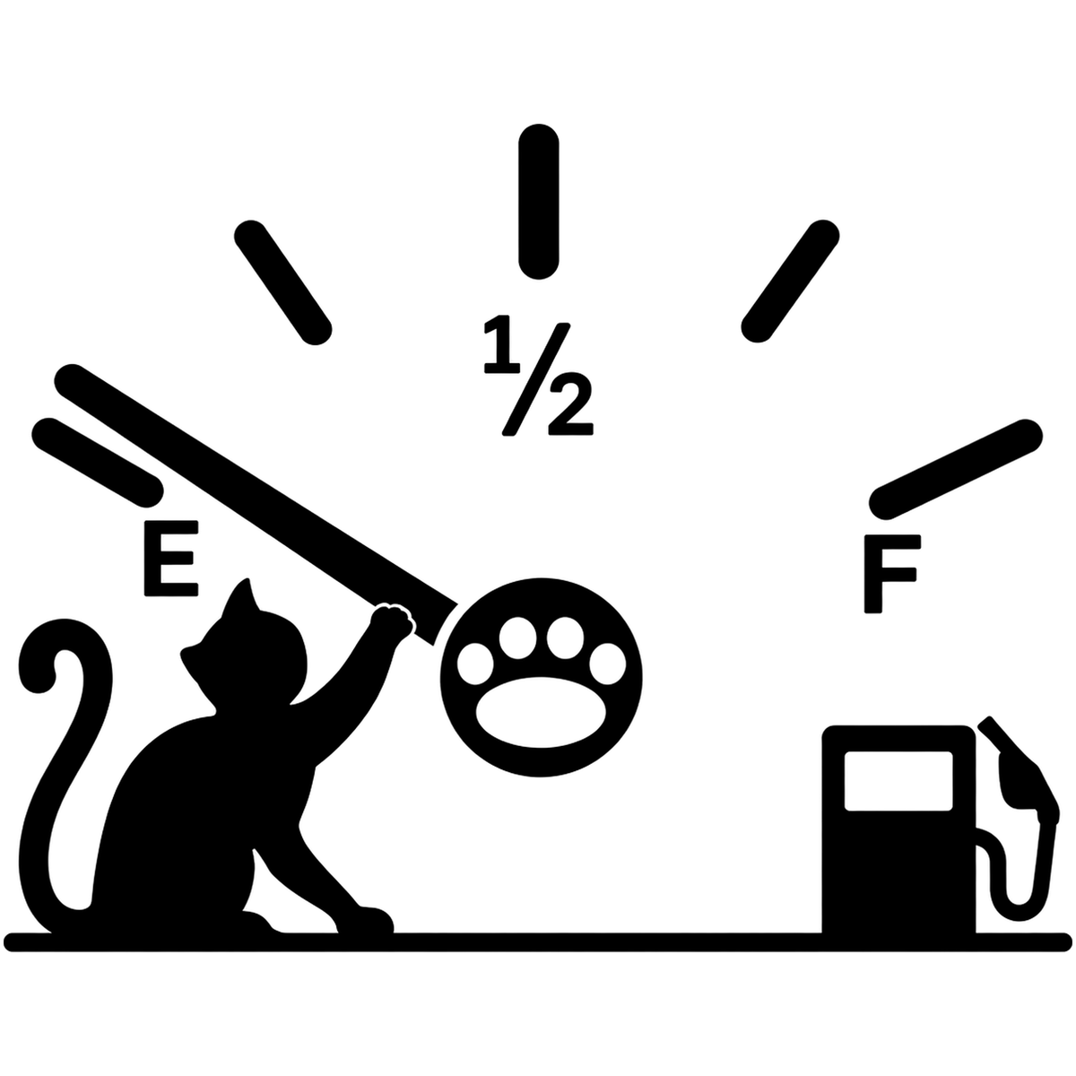 Sticker auto Pisică cu indicator de combustibil – pentru capacul rezervorului, 15cm