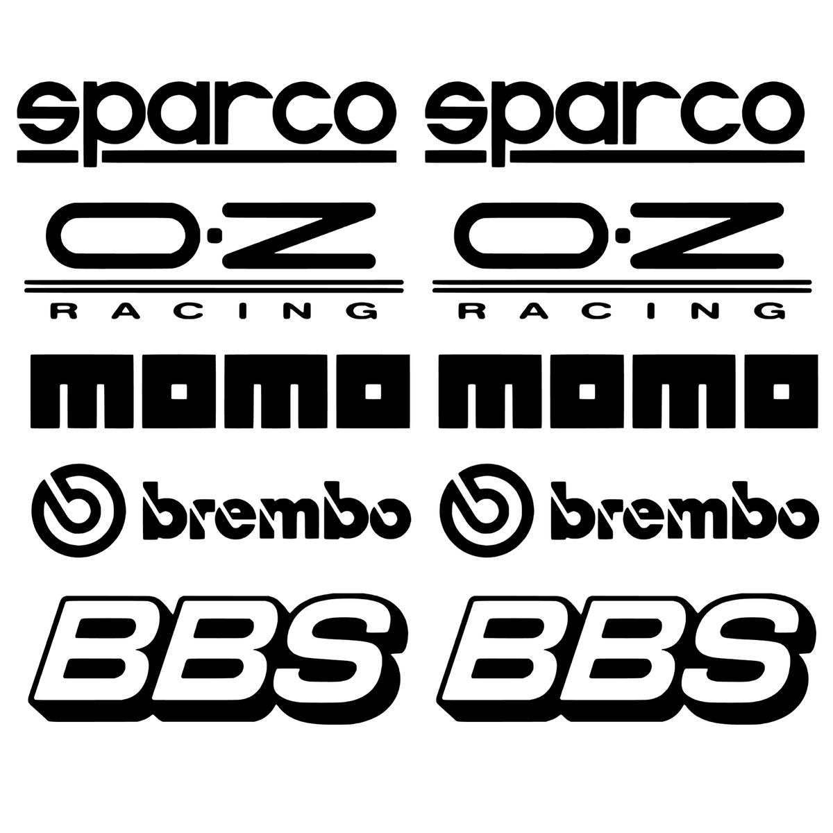 Set de 2 seturi Stickere Auto Racing – Sparco, O.Z Racing, Momo, Brembo și BBS