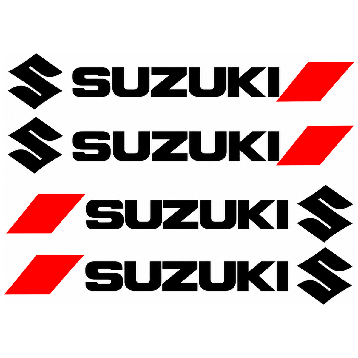 Set 4 Stickere Mânere Suzuki – Logo + Accent Roșu Racing, 12,5 × 2cm