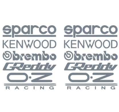 Set 2 bucati, stickere Sponsori Sparco, Kenwood, Brembo, Greddy, OZ, 24x20cm