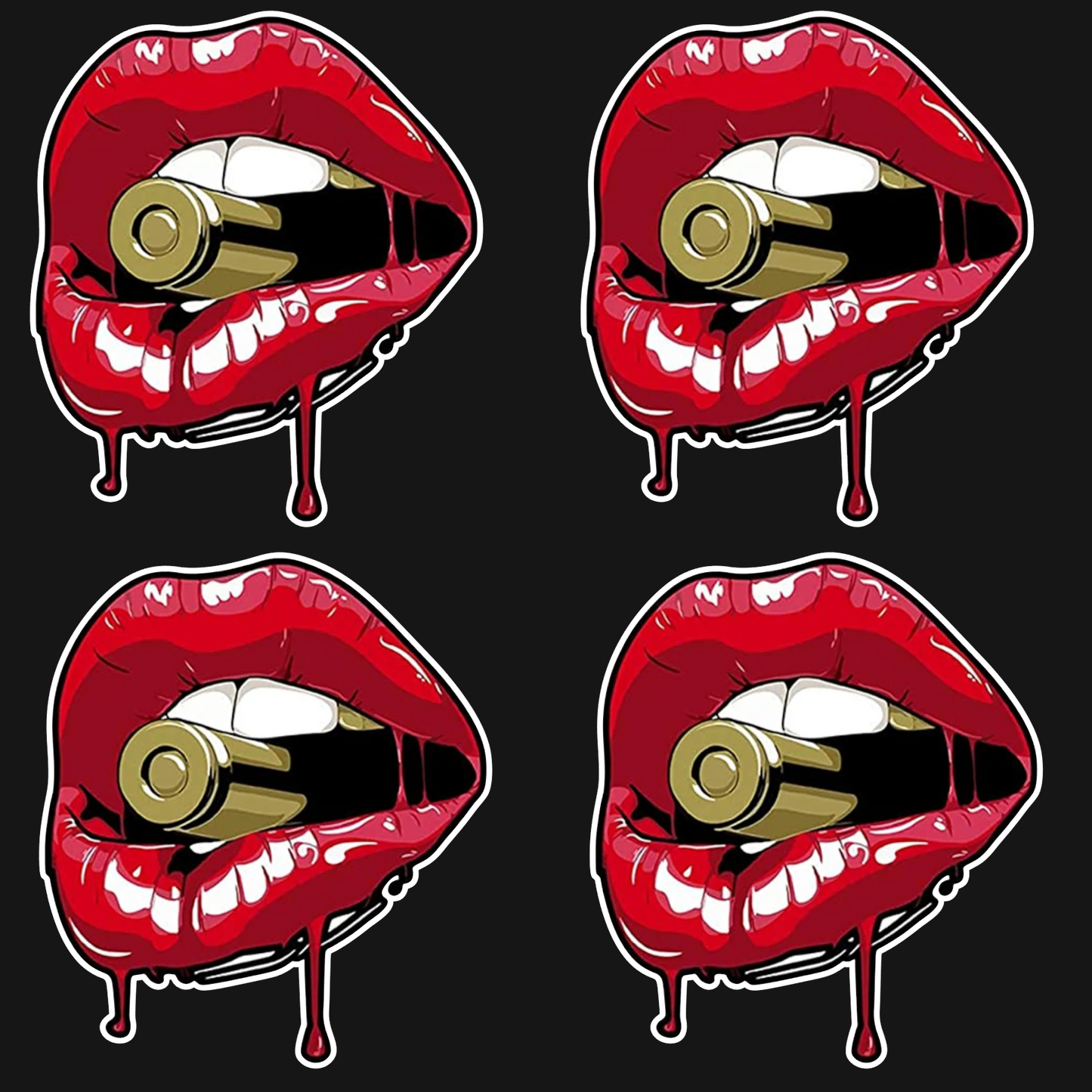 Set 4 Stickere auto "Red Lips"