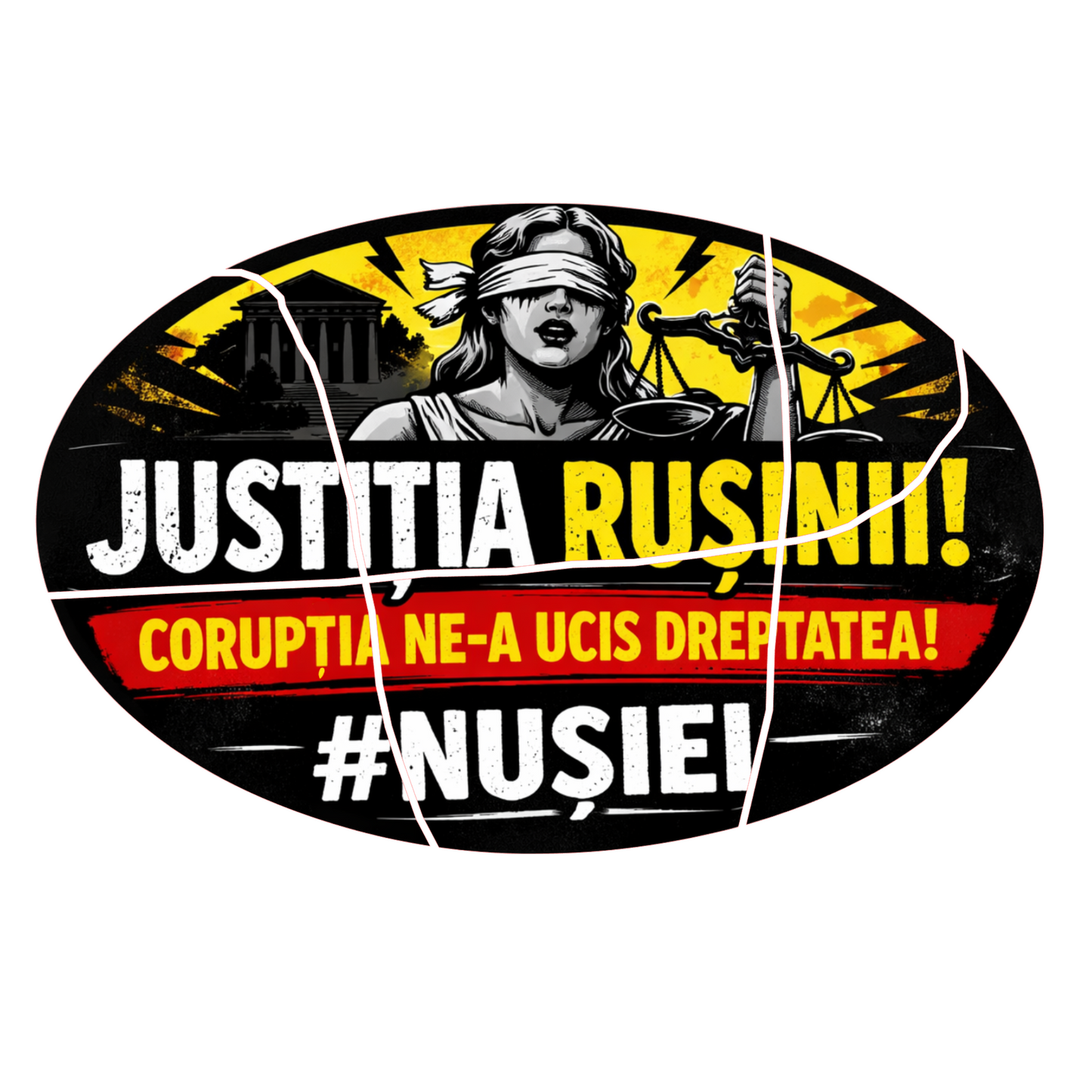Sticker auto protest JUSTITIA RUSINII – mesaj civic Romania –