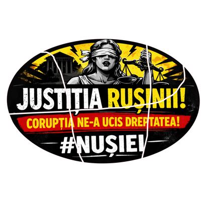 Sticker auto protest JUSTITIA RUSINII – mesaj civic Romania –