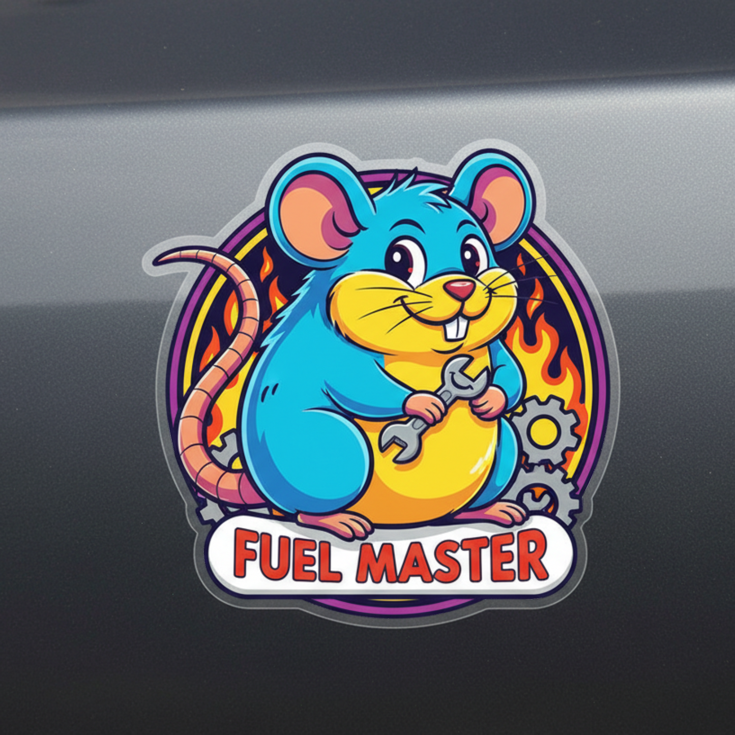 Sticker auto rezistent, decorativ, pentru capac rezervor, fuel master, soarece amuzant, v2