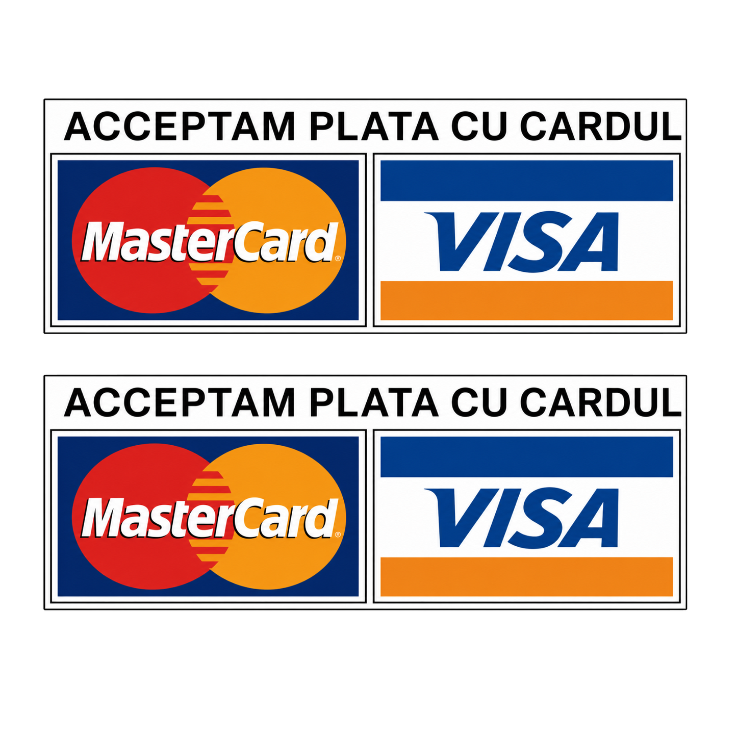 Set 2 stickere auto rezistente, pentru taxi sau vitrine, Acceptam plata cu cardul