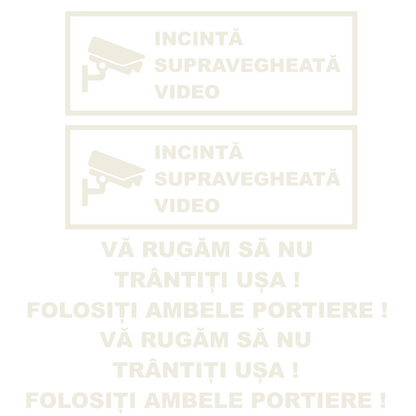 Set 4 stickere decorative pentru Taxi/Uber/Bolt, nu trantiti usa si supraveghere video