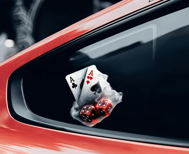 Sticker Casino – Ași și Zaruri în Flăcări, Autocolant Jocuri de Noroc, Poker