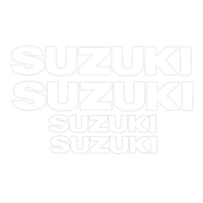 Set 4 stickere scris nou Suzuki, contur subtire, pentru capota sau caroserie