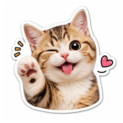 Sticker Pisică Veselă cu Lăbuța Ridicată si inimioara