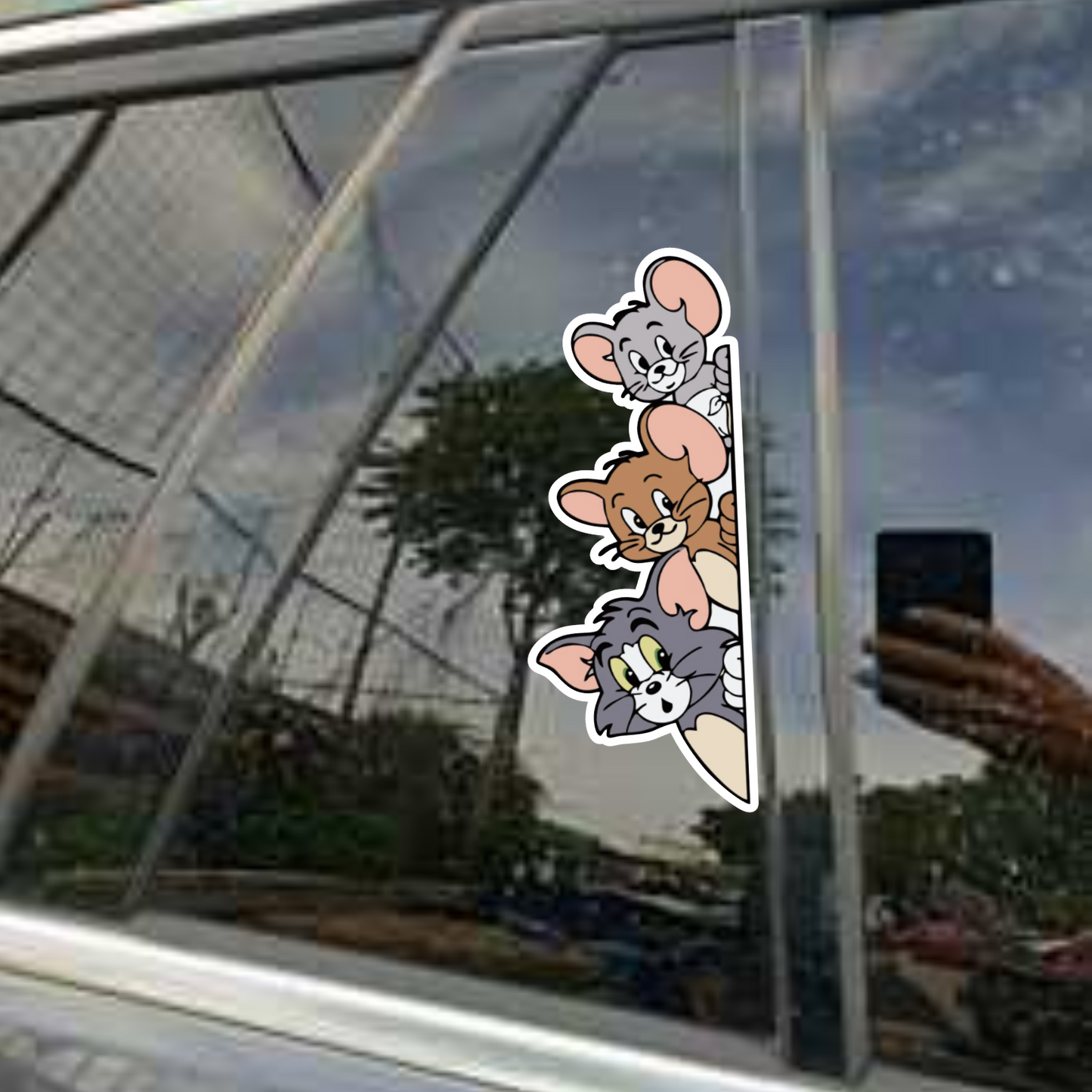 Set 2 stickere auto, rezistente, stanga si dreapta, Tom, Jerry, Tuffy