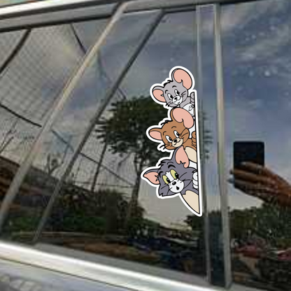 Set 2 stickere auto, rezistente, stanga si dreapta, Tom, Jerry, Tuffy