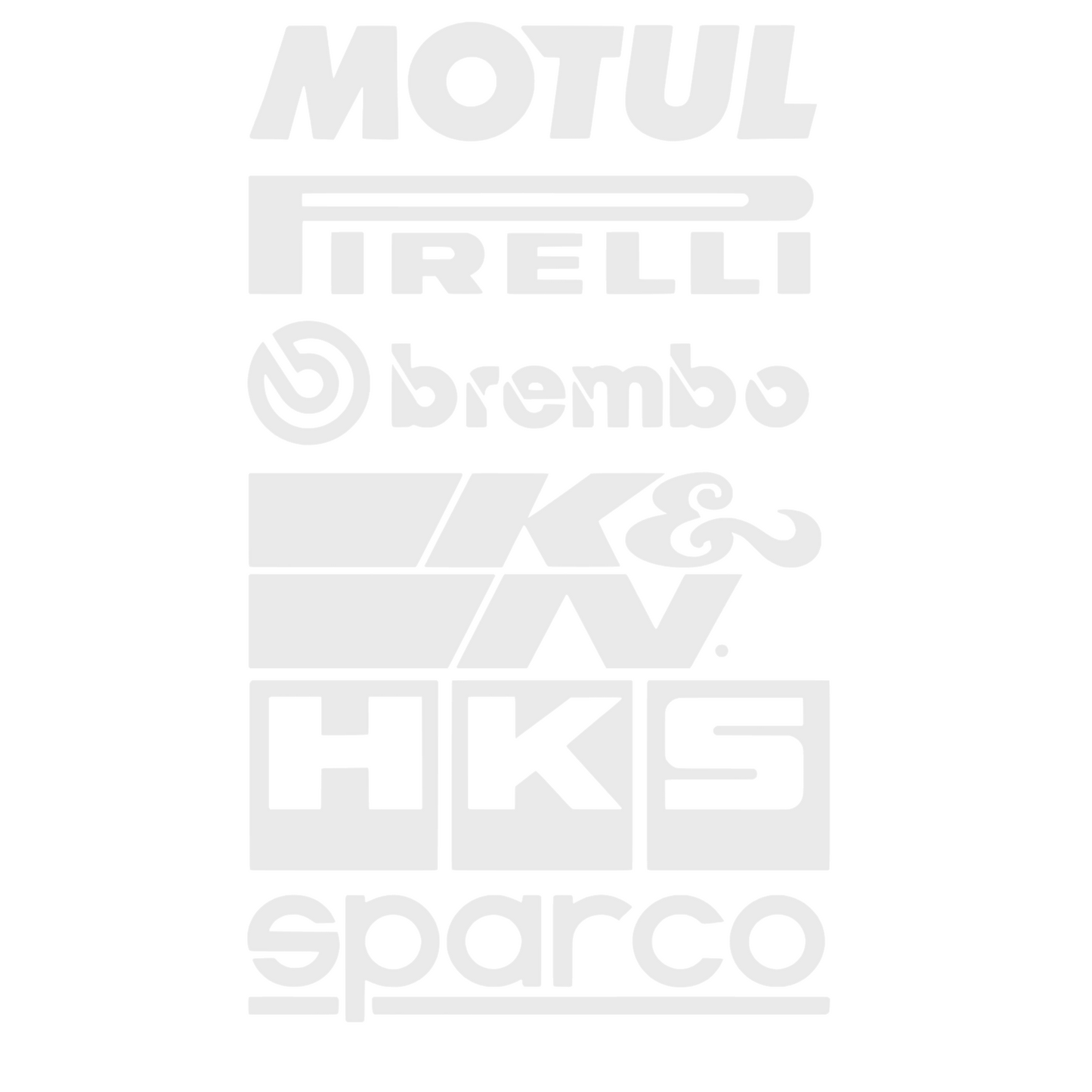 Set 6 stickere auto cu sponsori, Motul, Pirelli, Brembi, K&N, HKS, Sparco