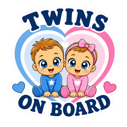 Sticker Baby on Board – Twins on board, baiat si fata, albastru si roz, Autocolant Auto